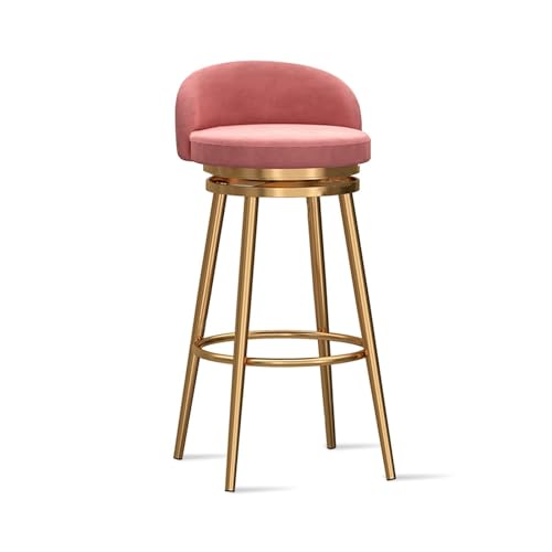 NMVAWIPT Drehbare Barhocker Mit Rückenlehne, Moderne Stühle Mit Samtpolsterung Und Goldenen Metallbeinen In Thekenhöhe for Küche, Bar, Café(Pink,1PCS) von NMVAWIPT