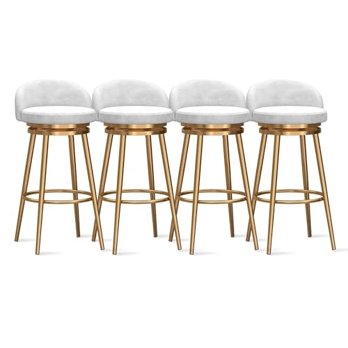 NMVAWIPT Drehbare Barhocker Mit Rückenlehne, Moderne Stühle Mit Samtpolsterung Und Goldenen Metallbeinen In Thekenhöhe for Küche, Bar, Café(White,4PCS) von NMVAWIPT