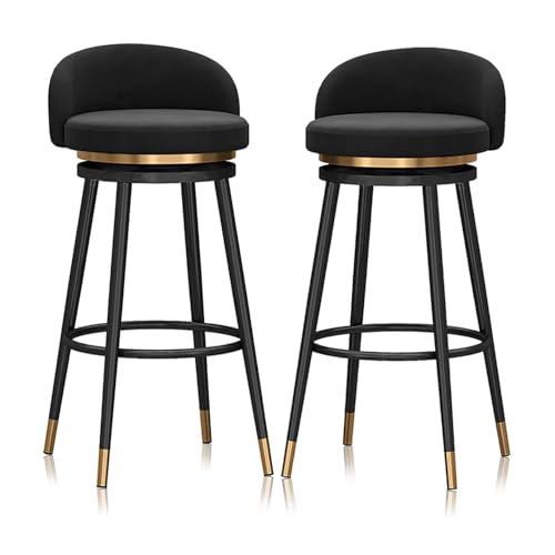 NMVAWIPT Drehbare Barhocker Mit Rückenlehne, Thekenhöhe for Kücheninsel, 360°-Drehung(2 Pcs Black Leg,65cm(25.6 in)) von NMVAWIPT