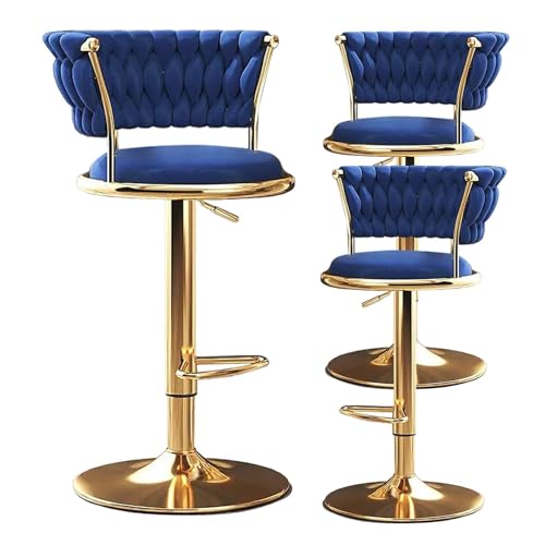 NMVAWIPT Drehbarer Barhocker, 3er-Set, Mit Samt Gepolsterter, Verstellbarer Stuhlhocker Mit Gewebter Rückenlehne Und Goldener Basis for Küche Und Kneipe(Blue) von NMVAWIPT