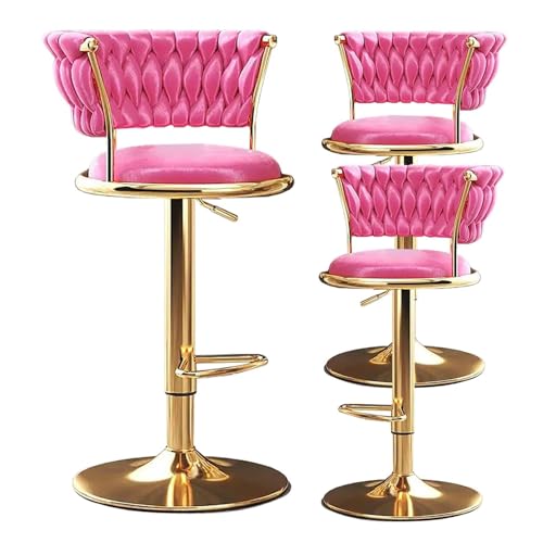 NMVAWIPT Drehbarer Barhocker, 3er-Set, Mit Samt Gepolsterter, Verstellbarer Stuhlhocker Mit Gewebter Rückenlehne Und Goldener Basis for Küche Und Kneipe(Pink) von NMVAWIPT