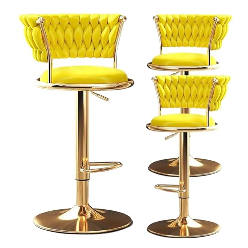 NMVAWIPT Drehbarer Barhocker, 3er-Set, Mit Samt Gepolsterter, Verstellbarer Stuhlhocker Mit Gewebter Rückenlehne Und Goldener Basis for Küche Und Kneipe(Yellow) von NMVAWIPT