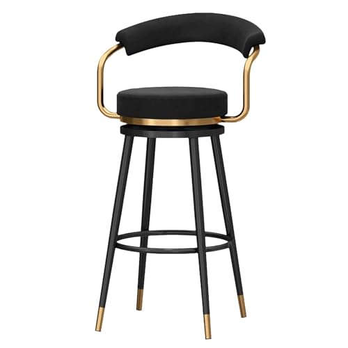 NMVAWIPT Drehbarer Barhocker Aus Samt In Thekenhöhe Mit Fußstütze Aus Metallbeinen for Kücheninsel, Esszimmer, Hausbar(Black-1pc,65cm) von NMVAWIPT