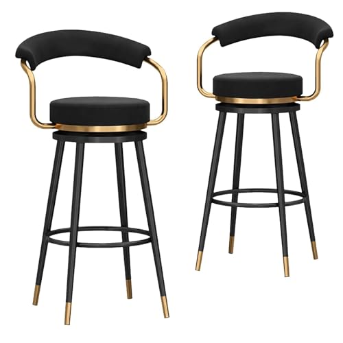 NMVAWIPT Drehbarer Barhocker Aus Samt In Thekenhöhe Mit Fußstütze Aus Metallbeinen for Kücheninsel, Esszimmer, Hausbar(Black-2pcs,65cm) von NMVAWIPT