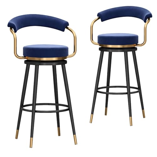 NMVAWIPT Drehbarer Barhocker Aus Samt In Thekenhöhe Mit Fußstütze Aus Metallbeinen for Kücheninsel, Esszimmer, Hausbar(Blue-2pcs,75cm) von NMVAWIPT