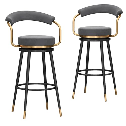 NMVAWIPT Drehbarer Barhocker Aus Samt In Thekenhöhe Mit Fußstütze Aus Metallbeinen for Kücheninsel, Esszimmer, Hausbar(Grey-2pcs,75cm) von NMVAWIPT
