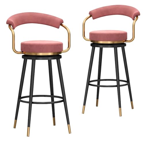 NMVAWIPT Drehbarer Barhocker Aus Samt In Thekenhöhe Mit Fußstütze Aus Metallbeinen for Kücheninsel, Esszimmer, Hausbar(Pink-2pcs,75cm) von NMVAWIPT