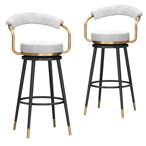 NMVAWIPT Drehbarer Barhocker Aus Samt In Thekenhöhe Mit Fußstütze Aus Metallbeinen for Kücheninsel, Esszimmer, Hausbar(White-2pcs,75cm) von NMVAWIPT