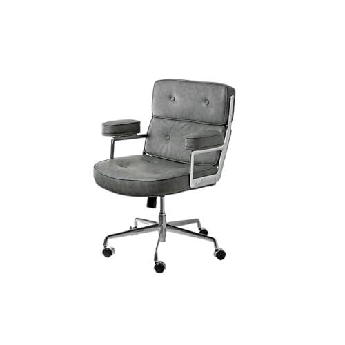 NMVAWIPT Drehbarer Bürostuhl Mit Mittelhoher Rückenlehne Und Verstellbarer Neigung, Aluminiumbasis, Bequemer Ledersitz for Zu Hause(Dark Gray) von NMVAWIPT