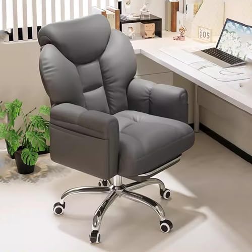 NMVAWIPT Drehbarer Bürostuhl Mit Rollen Und Gepolsterten Armlehnen, Gepolsterter Chefsessel Mit Einziehbarer Fußstütze, Gaming-Stuhl for Zuhause(Dark Grey,Without) von NMVAWIPT