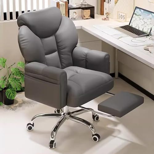 NMVAWIPT Drehbarer Bürostuhl Mit Rollen Und Gepolsterten Armlehnen, Gepolsterter Chefsessel Mit Einziehbarer Fußstütze, Gaming-Stuhl for Zuhause(Dark Grey,with Footstool) von NMVAWIPT