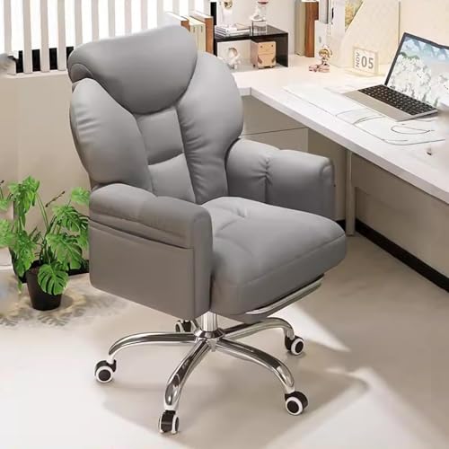 NMVAWIPT Drehbarer Bürostuhl Mit Rollen Und Gepolsterten Armlehnen, Gepolsterter Chefsessel Mit Einziehbarer Fußstütze, Gaming-Stuhl for Zuhause(Light Grey,Without) von NMVAWIPT