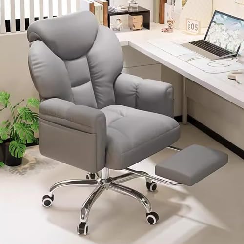 NMVAWIPT Drehbarer Bürostuhl Mit Rollen Und Gepolsterten Armlehnen, Gepolsterter Chefsessel Mit Einziehbarer Fußstütze, Gaming-Stuhl for Zuhause(Light Grey,with Footstool) von NMVAWIPT