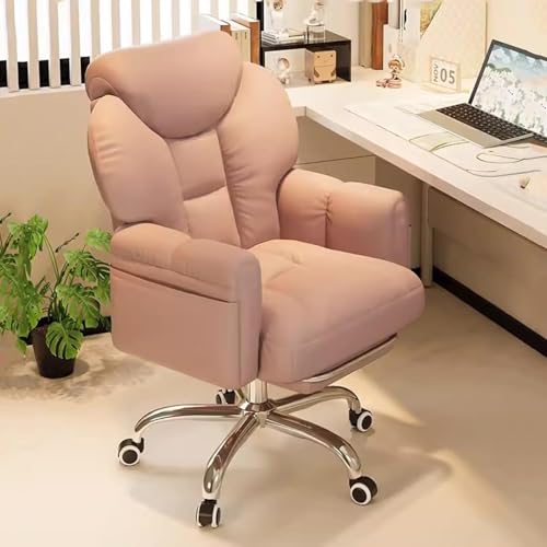 NMVAWIPT Drehbarer Bürostuhl Mit Rollen Und Gepolsterten Armlehnen, Gepolsterter Chefsessel Mit Einziehbarer Fußstütze, Gaming-Stuhl for Zuhause(Pink,Without) von NMVAWIPT