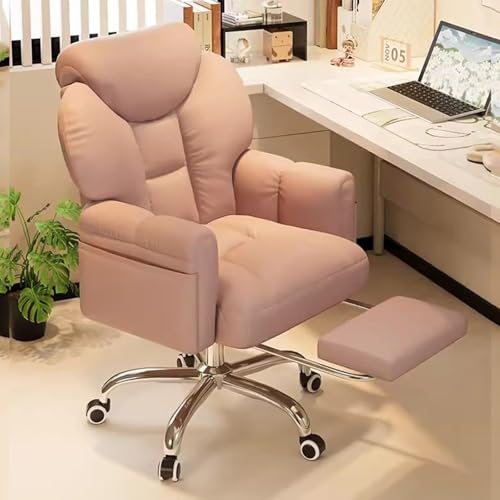NMVAWIPT Drehbarer Bürostuhl Mit Rollen Und Gepolsterten Armlehnen, Gepolsterter Chefsessel Mit Einziehbarer Fußstütze, Gaming-Stuhl for Zuhause(Pink,with Footstool) von NMVAWIPT