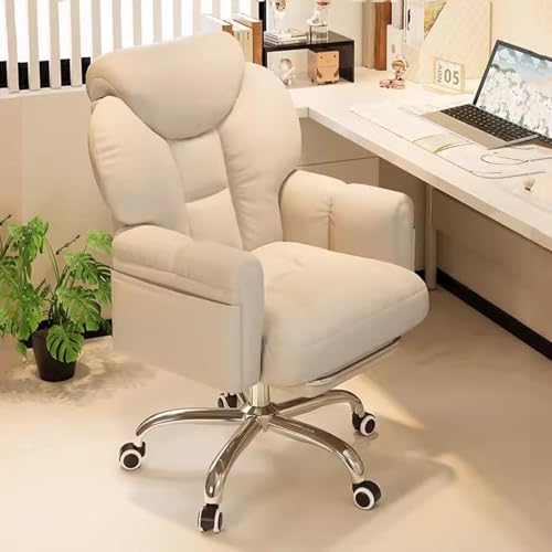 NMVAWIPT Drehbarer Bürostuhl Mit Rollen Und Gepolsterten Armlehnen, Gepolsterter Chefsessel Mit Einziehbarer Fußstütze, Gaming-Stuhl for Zuhause(White,Without) von NMVAWIPT