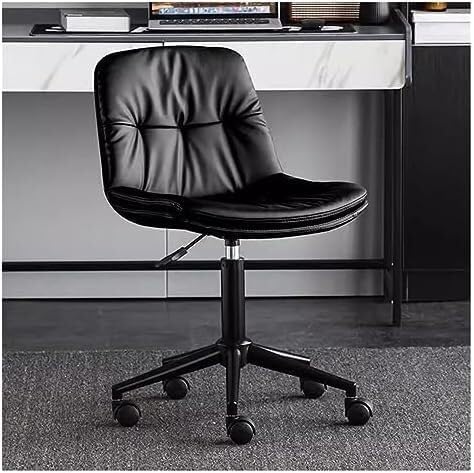 NMVAWIPT Drehbarer Bürostuhl aus Leder mit mittelhoher Rückenlehne und ergonomischem Design – Verstellbarer Rollstuhl for Zuhause, das Büro oder Arbeitszimmer(Nero) von NMVAWIPT