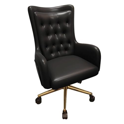 NMVAWIPT Eleganter Bürodrehstuhl Aus Leder Mit Einstellbarer Höhe Und 30°-Neigung, Ergonomischer Schreibtisch for Zuhause, Schminktisch(Black,Gold Feet) von NMVAWIPT