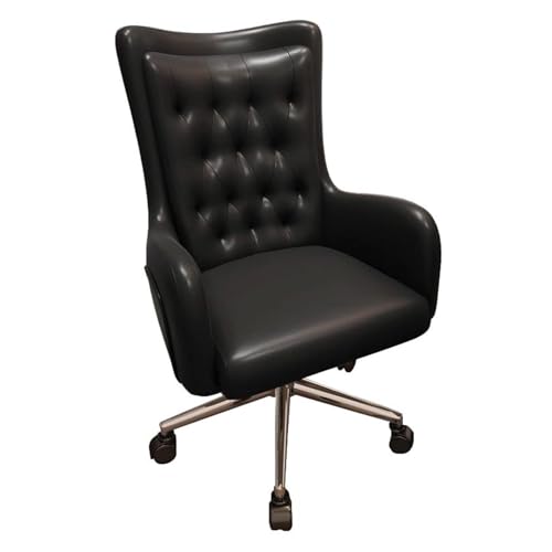 NMVAWIPT Eleganter Bürodrehstuhl Aus Leder Mit Einstellbarer Höhe Und 30°-Neigung, Ergonomischer Schreibtisch for Zuhause, Schminktisch(Black,Silver Feet) von NMVAWIPT