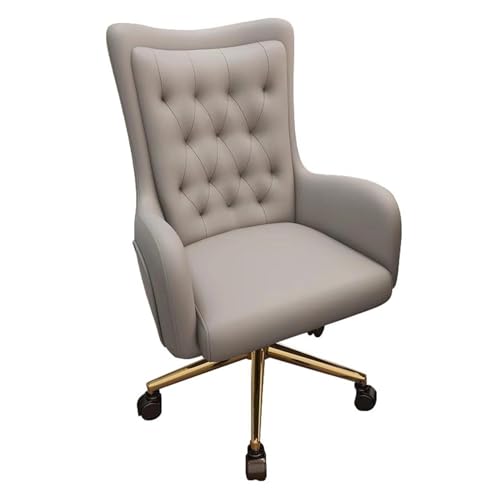 NMVAWIPT Eleganter Bürodrehstuhl Aus Leder Mit Einstellbarer Höhe Und 30°-Neigung, Ergonomischer Schreibtisch for Zuhause, Schminktisch(Gray1,Gold Feet) von NMVAWIPT