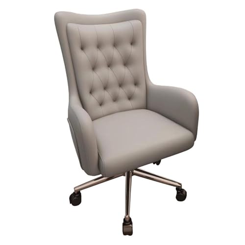 NMVAWIPT Eleganter Bürodrehstuhl Aus Leder Mit Einstellbarer Höhe Und 30°-Neigung, Ergonomischer Schreibtisch for Zuhause, Schminktisch(Gray1,Silver Feet) von NMVAWIPT