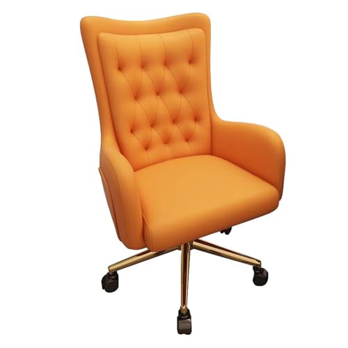 NMVAWIPT Eleganter Bürodrehstuhl Aus Leder Mit Einstellbarer Höhe Und 30°-Neigung, Ergonomischer Schreibtisch for Zuhause, Schminktisch(Orange,Gold Feet) von NMVAWIPT