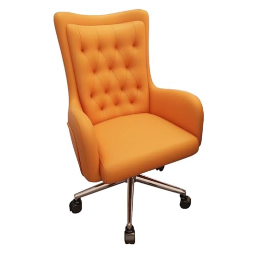 NMVAWIPT Eleganter Bürodrehstuhl Aus Leder Mit Einstellbarer Höhe Und 30°-Neigung, Ergonomischer Schreibtisch for Zuhause, Schminktisch(Orange,Silver Feet) von NMVAWIPT
