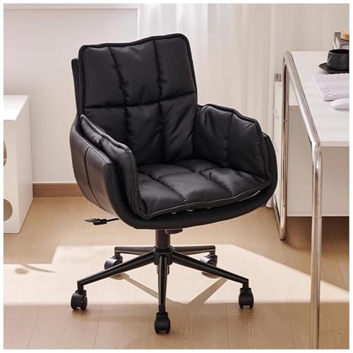 NMVAWIPT Ergonomischer Büro-Computerstuhl Aus Leder Mit Rückenlehne Und Armlehne, 360° Drehbar, Höhenverstellbar for Zuhause Und Büro(Black) von NMVAWIPT