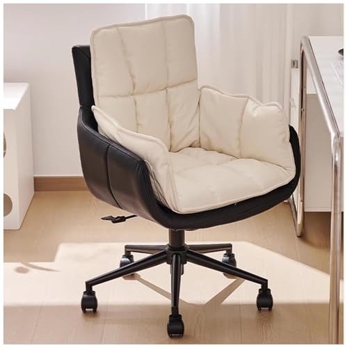 NMVAWIPT Ergonomischer Büro-Computerstuhl Aus Leder Mit Rückenlehne Und Armlehne, 360° Drehbar, Höhenverstellbar for Zuhause Und Büro(Off-White) von NMVAWIPT