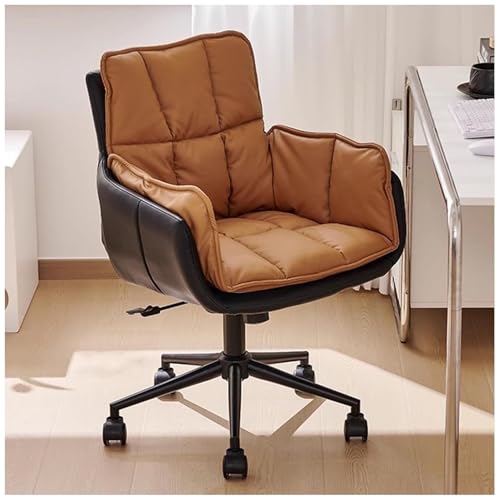 NMVAWIPT Ergonomischer Büro-Computerstuhl Aus Leder Mit Rückenlehne Und Armlehne, 360° Drehbar, Höhenverstellbar for Zuhause Und Büro(Orange) von NMVAWIPT