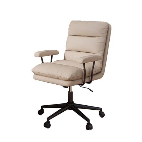 NMVAWIPT Ergonomischer Bürodrehstuhl Aus Leder Mit Einstellbarer Höhe, Neigungsfunktion Und Armlehne for Den Heimcomputertisch(Beige) von NMVAWIPT