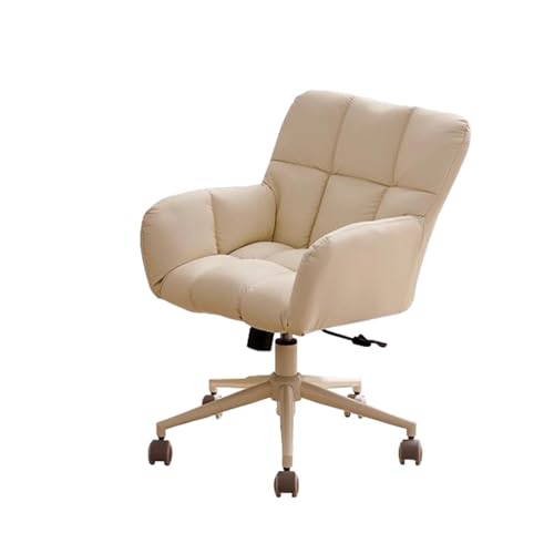 NMVAWIPT Ergonomischer Bürodrehstuhl Aus Leder Mit Verstellbarer Höhe Und Armlehne for Zuhause Und Die Arbeit(Off-White) von NMVAWIPT