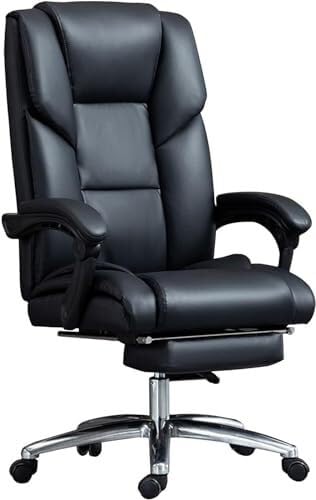 NMVAWIPT Ergonomischer Bürodrehstuhl Mit Einziehbarer Fußstütze, Verstellbarer Neigung Und Höhe – Arbeitsstuhl Aus PU-Leder for Zuhause Oder Die Arbeit(Black) von NMVAWIPT