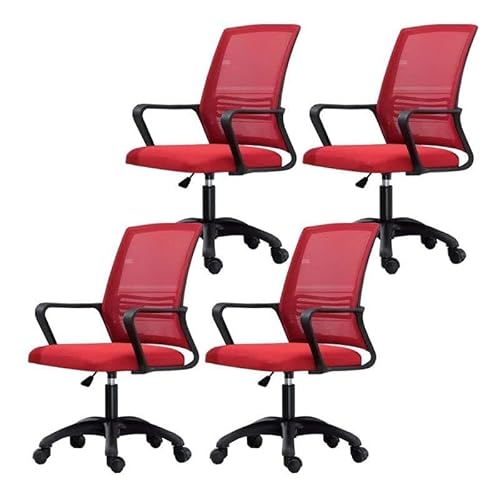 NMVAWIPT Ergonomischer Bürodrehstuhl Mit Lordosenstütze, Höhenverstellbar, Netzrückenlehne, Computer-Arbeitsstuhl(Red-Black,4 Pieces) von NMVAWIPT