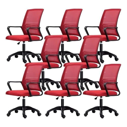 NMVAWIPT Ergonomischer Bürodrehstuhl Mit Lordosenstütze, Höhenverstellbar, Netzrückenlehne, Computer-Arbeitsstuhl(Red-Black,8 Pieces) von NMVAWIPT