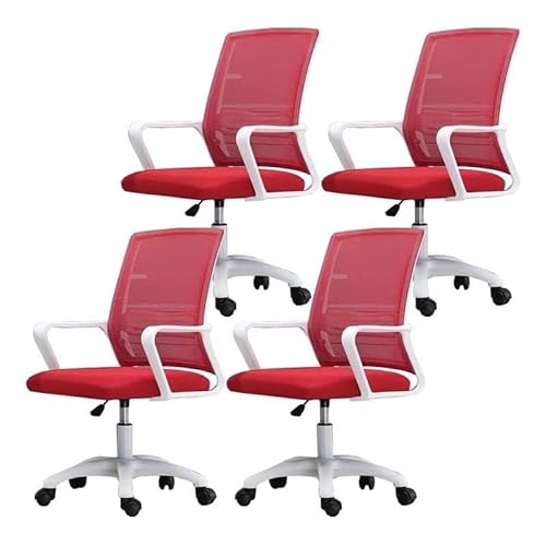 NMVAWIPT Ergonomischer Bürodrehstuhl Mit Lordosenstütze, Höhenverstellbar, Netzrückenlehne, Computer-Arbeitsstuhl(Red-White,4 Pieces) von NMVAWIPT