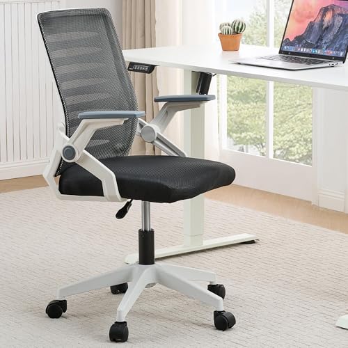 NMVAWIPT Ergonomischer Bürostuhl Aus Netzgewebe Mit Hochklappbaren Armlehnen, Atmungsaktiver Rückenlehne, Einstellbarer Höhe Und 360°-Dreh-Computerstühlen(Black) von NMVAWIPT