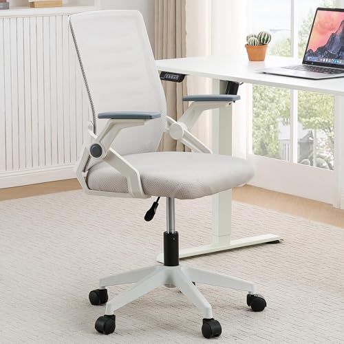 NMVAWIPT Ergonomischer Bürostuhl Aus Netzgewebe Mit Hochklappbaren Armlehnen, Atmungsaktiver Rückenlehne, Einstellbarer Höhe Und 360°-Dreh-Computerstühlen(Gray) von NMVAWIPT