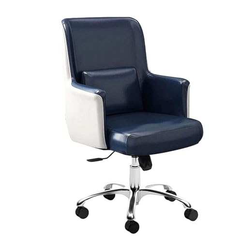 NMVAWIPT Ergonomischer Bürostuhl Aus PU-Leder, Verbesserter Schreibtisch Mit Festem Sitzkissen Und Lordosenstütze(Blue Rolling Style) von NMVAWIPT
