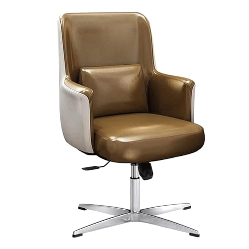 NMVAWIPT Ergonomischer Bürostuhl Aus PU-Leder, Verbesserter Schreibtisch Mit Festem Sitzkissen Und Lordosenstütze(Brown Fixed Style) von NMVAWIPT