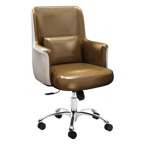 NMVAWIPT Ergonomischer Bürostuhl Aus PU-Leder, Verbesserter Schreibtisch Mit Festem Sitzkissen Und Lordosenstütze(Brown Rolling Style) von NMVAWIPT