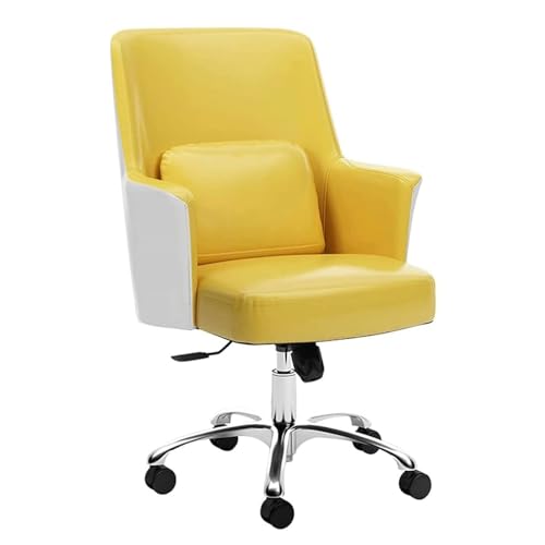 NMVAWIPT Ergonomischer Bürostuhl Aus PU-Leder, Verbesserter Schreibtisch Mit Festem Sitzkissen Und Lordosenstütze(Yellow Rolling Style) von NMVAWIPT