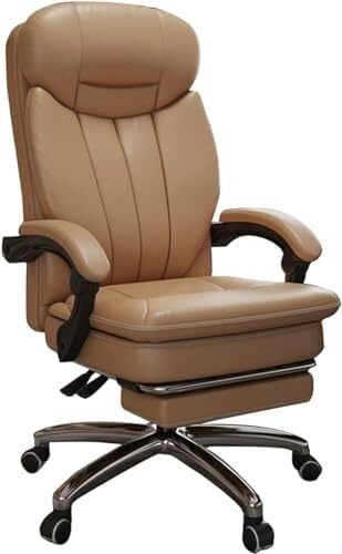 NMVAWIPT Ergonomischer Bürostuhl Mit Fußstütze, Verstellbare 170°-Neigung, Schreibtisch Aus Echtem Leder(#1) von NMVAWIPT