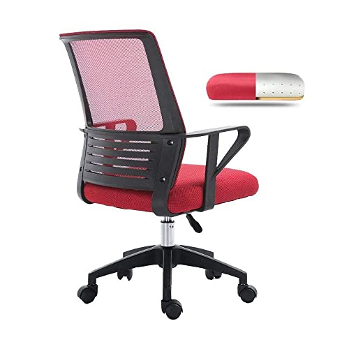 NMVAWIPT Ergonomischer Bürostuhl Mit Netzrückenlehne – Drehbarer Computerstuhl for Zuhause Und Büro, Höhenverstellbar, 200 Kg Tragkraft(Red) von NMVAWIPT