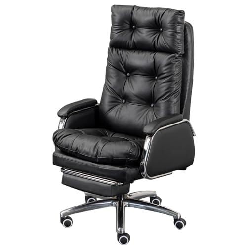 NMVAWIPT Ergonomischer Bürostuhl for Zuhause Mit Einziehbarer Fußstütze – Höhenverstellbar Und Um 90°–155° Neigbarer PU-Leder-Arbeitsstuhl(Black) von NMVAWIPT