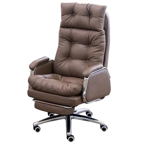 NMVAWIPT Ergonomischer Bürostuhl for Zuhause Mit Einziehbarer Fußstütze – Höhenverstellbar Und Um 90°–155° Neigbarer PU-Leder-Arbeitsstuhl(Khaki) von NMVAWIPT
