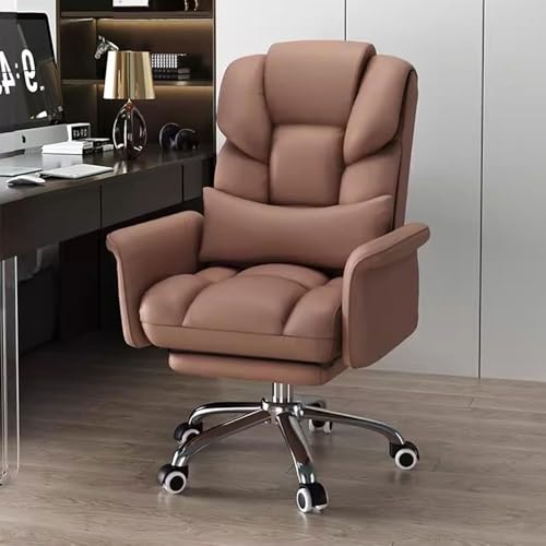 NMVAWIPT Ergonomischer Gaming-Stuhl Mit Liegefunktion, Lendenkissen Und Fußstütze Aus Leder Mit Hoher Rückenlehne, Verstellbare Computer-Bürostühle Mit Rollen(Brown,with Footstool) von NMVAWIPT