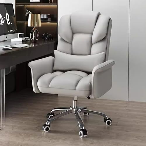 NMVAWIPT Ergonomischer Gaming-Stuhl Mit Liegefunktion, Lendenkissen Und Fußstütze Aus Leder Mit Hoher Rückenlehne, Verstellbare Computer-Bürostühle Mit Rollen(Light Gray,Without) von NMVAWIPT