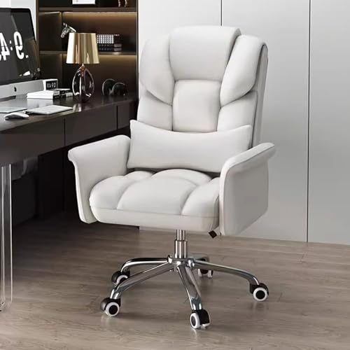 NMVAWIPT Ergonomischer Gaming-Stuhl Mit Liegefunktion, Lendenkissen Und Fußstütze Aus Leder Mit Hoher Rückenlehne, Verstellbare Computer-Bürostühle Mit Rollen(White,Without) von NMVAWIPT