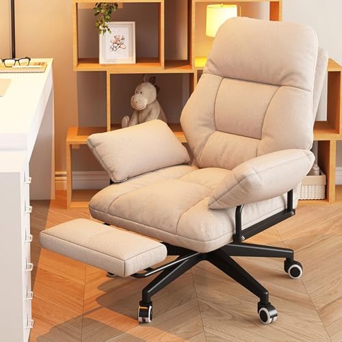 NMVAWIPT Ergonomischer Liege-Schreibtischstuhl Mit Fußstütze, Gepolsterter Bürostuhl Mit Rollen, Verstellbarer Computerstuhl for Zuhause Und Arbeitszimmer(Beige,with Footstool) von NMVAWIPT